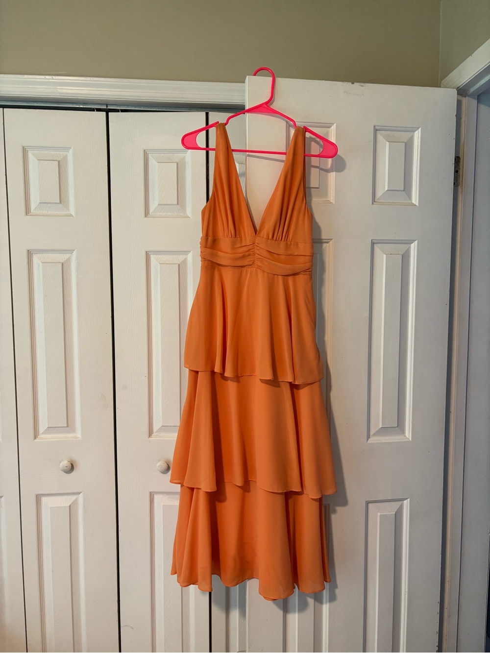 Lulu's Orange Tiered V-Neck Dress